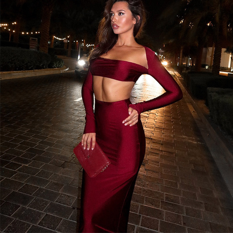 Vaelum Wine Red Two-Piece Skirt Set