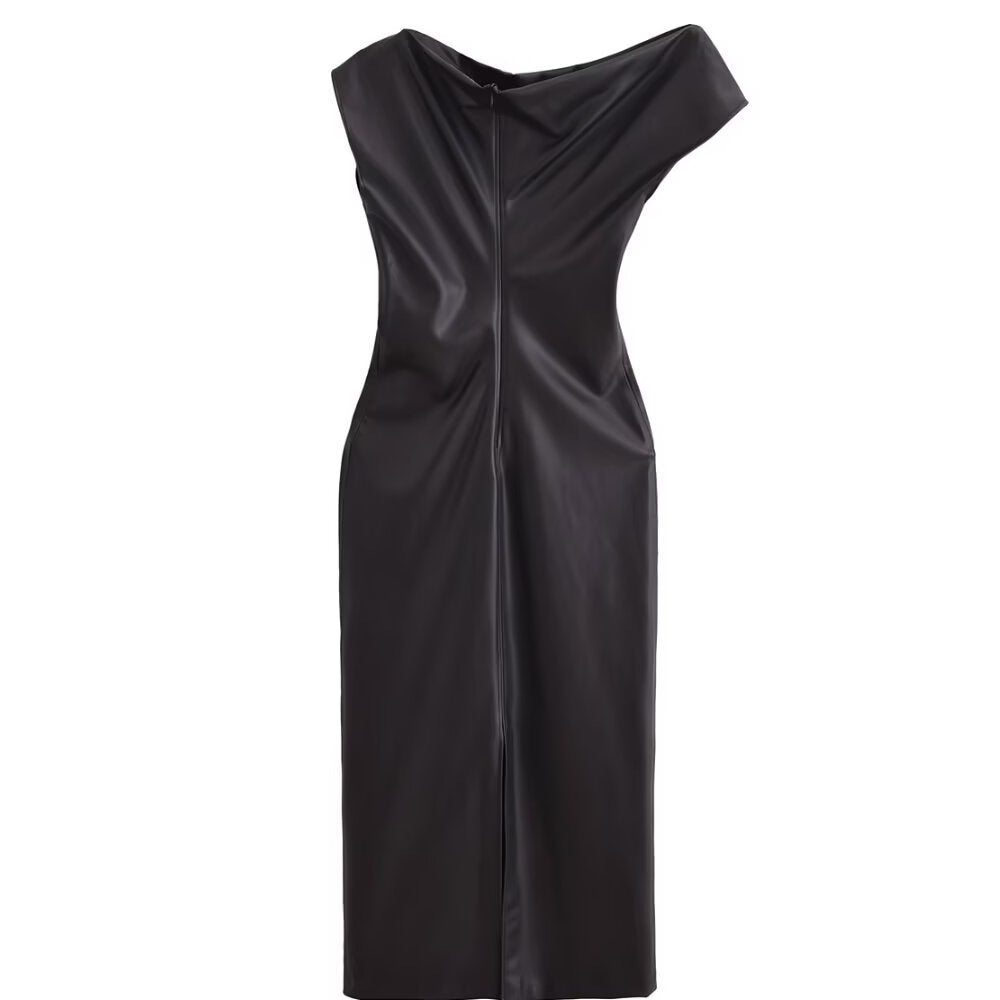 Vaelum Asymmetric Faux-Leather Dress