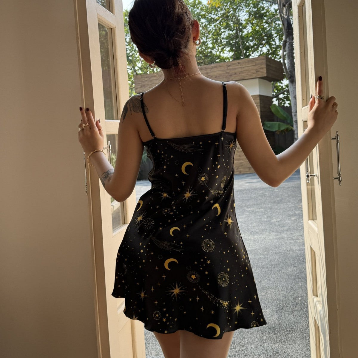 Vaelum Star & Moon Satin Slip Dress