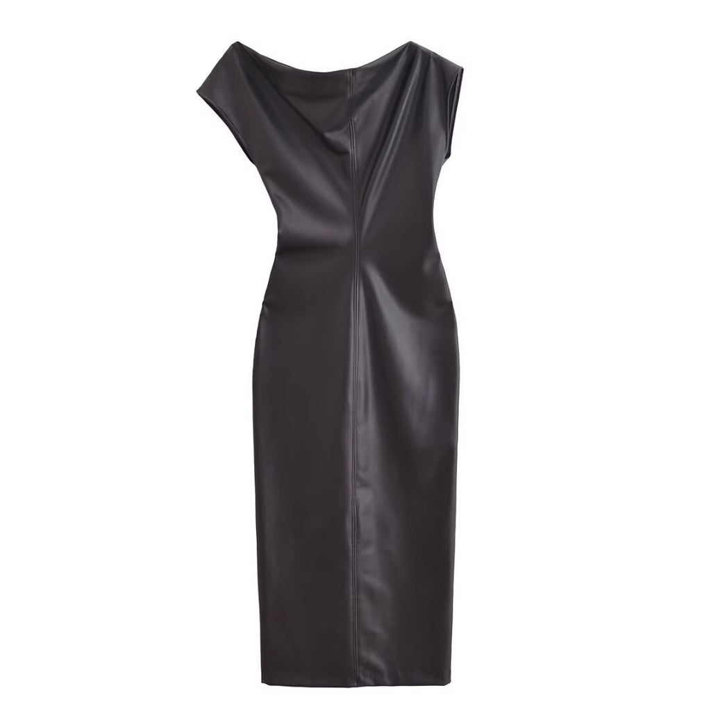 Vaelum Asymmetric Faux-Leather Dress
