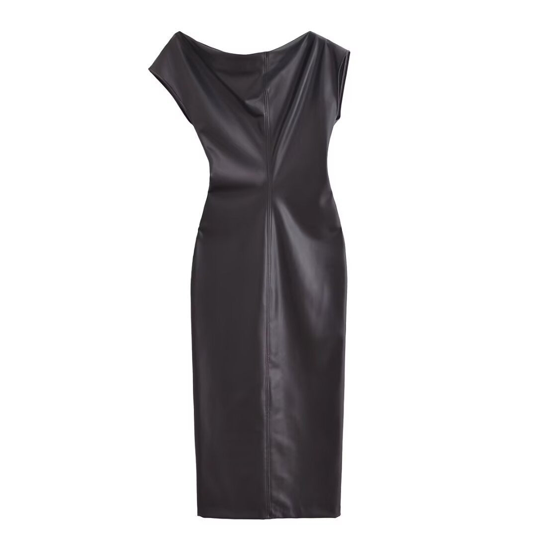 Vaelum Asymmetric Faux-Leather Dress