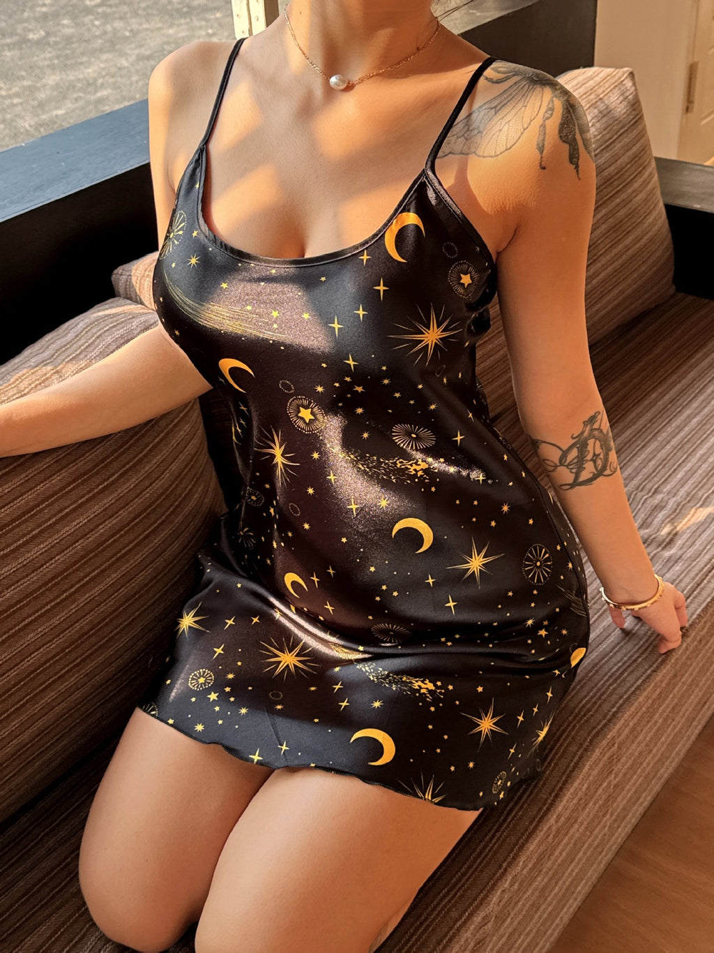 Vaelum Star & Moon Satin Slip Dress