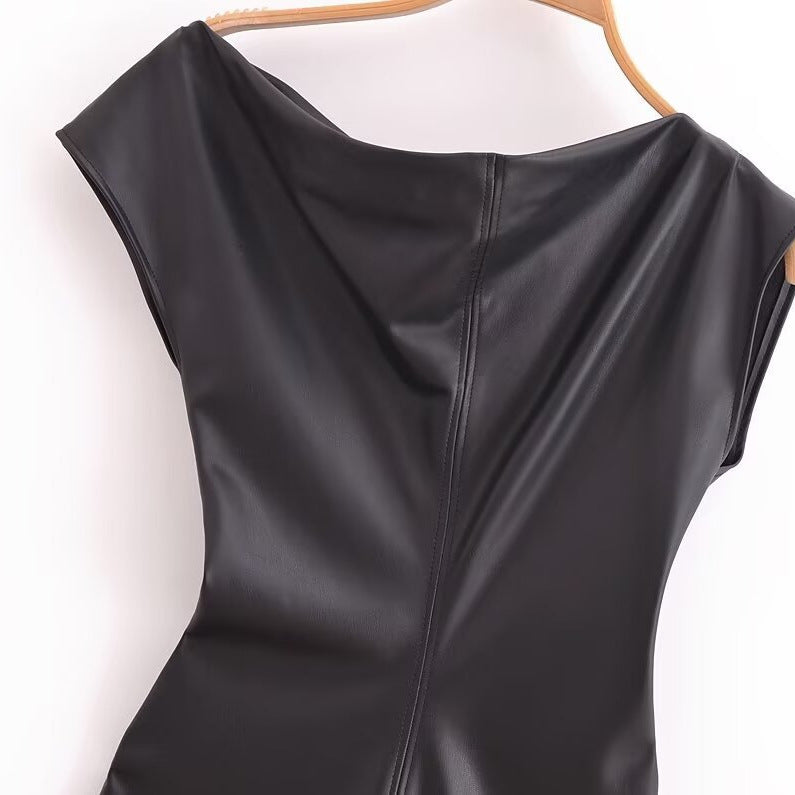 Vaelum Asymmetric Faux-Leather Dress