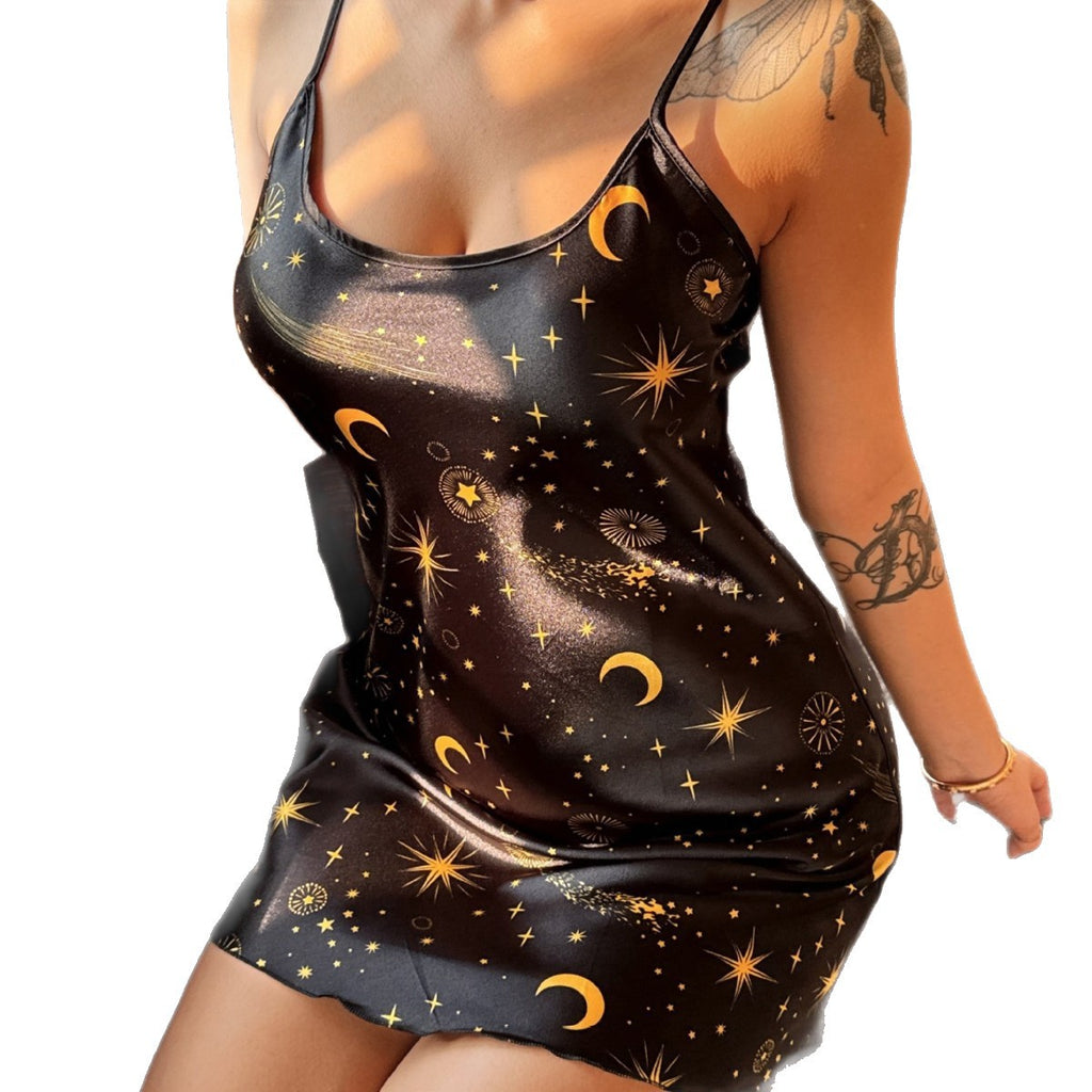 Vaelum Star & Moon Satin Slip Dress
